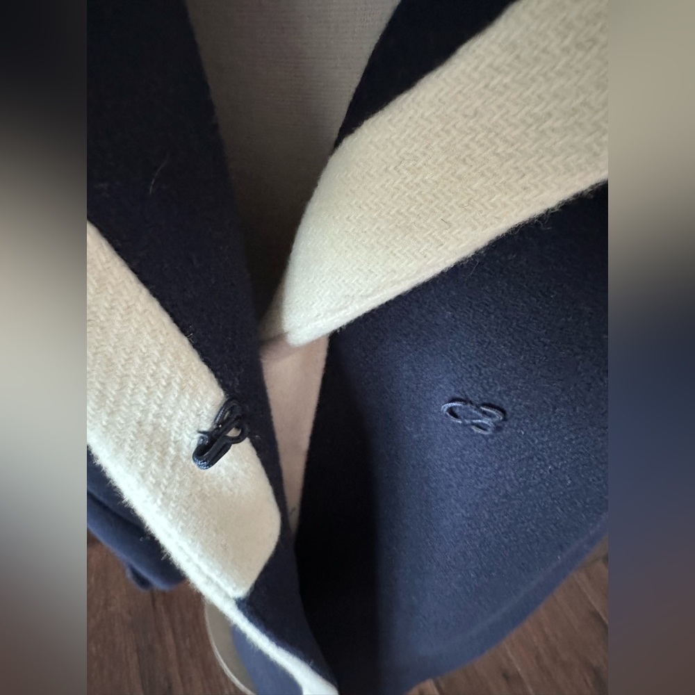 J. CREW Tipped Topcoat Italian Wool Stadium Cloth MEGHAN MARKLE Navy Size 14 NWT - Picture 7 of 14